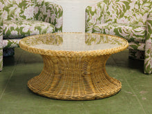 Load image into Gallery viewer, 1970s hourglass Rattan and Glass coffee table
