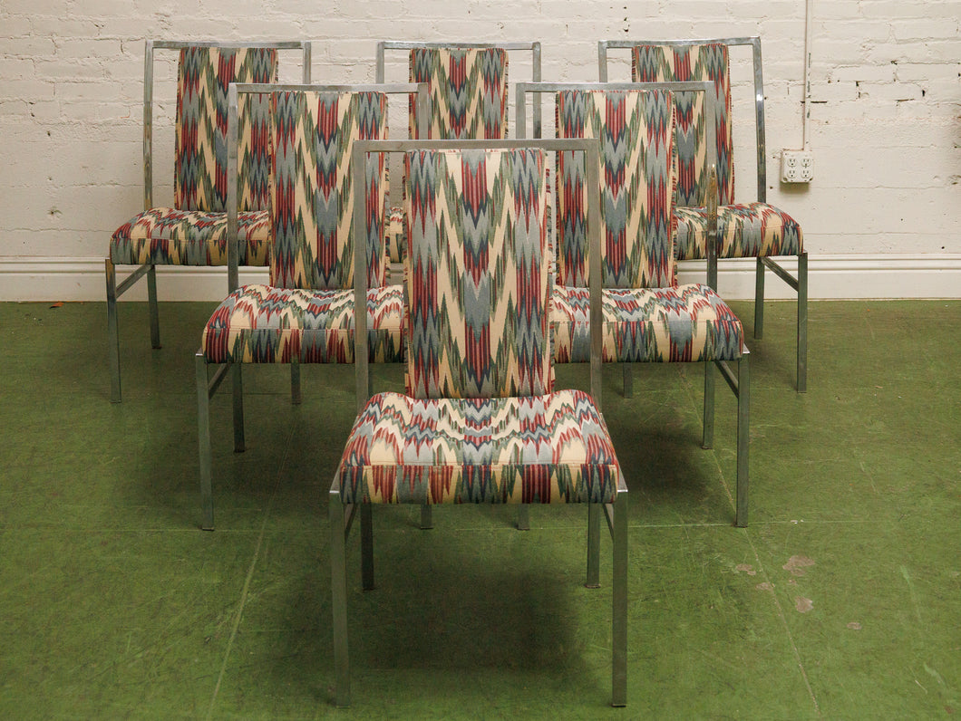 Milo Baughman in Original Ikat fabric Dining Chairs