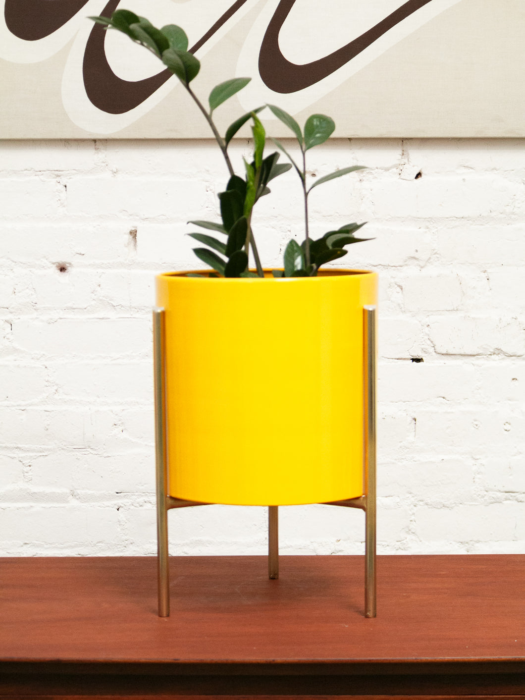 Large Yellow Planter with gold base