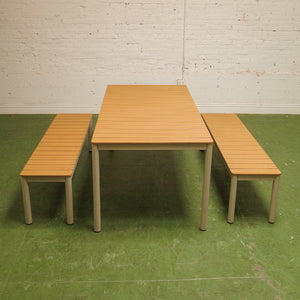 3 Piece Outdoor Dining Set with Low-Maintenance Faux Wood Slats