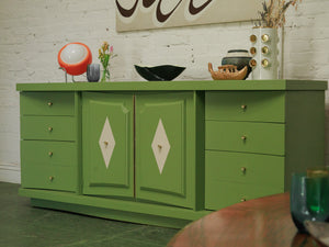 1950s avocado Green nine Drawer Dresser