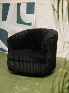 Wide Corduroy Vintage Black Club Chair