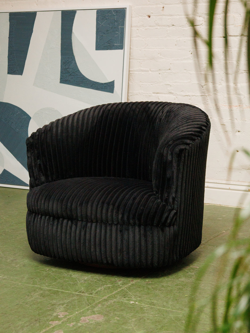 Wide Corduroy Vintage Black Club Chair
