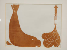 Load image into Gallery viewer, Vintage block mono print whale modern art
