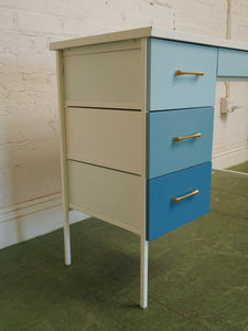 Single Pedestal 1960’s ombré blue desk