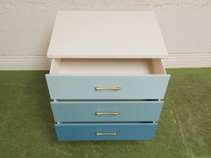 Three drawer ombré blue chest of drawers