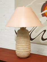 Load image into Gallery viewer, Textured Ceramic Table Lamp with Warm Neutral Shade
