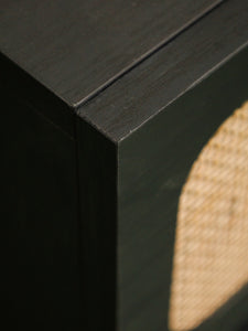 Pair of Black and Rattan Nightstands