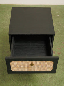 Pair of Black and Rattan Nightstands