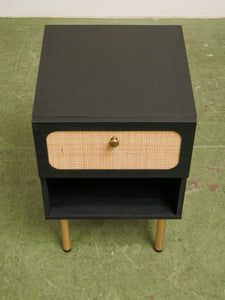 Pair of Black and Rattan Nightstands