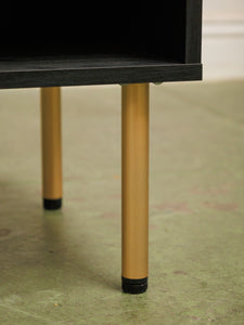 Pair of Black and Rattan Nightstands