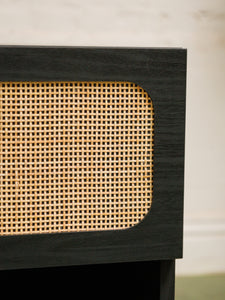 Pair of Black and Rattan Nightstands