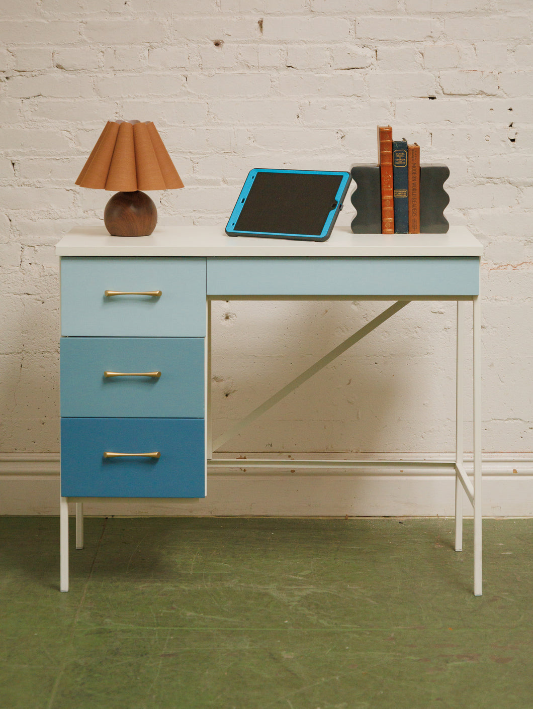 Single Pedestal 1960’s ombré blue desk