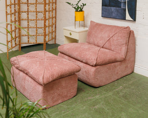 Stitched Dusty Pink Chair and Ottoman
