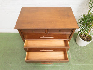 Rattan front Walnut Highboy Dresser 5 drawer