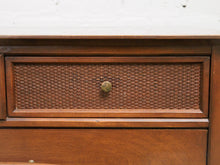Load image into Gallery viewer, Rattan front Walnut Highboy Dresser 5 drawer
