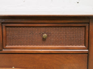 Rattan front Walnut Highboy Dresser 5 drawer
