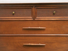 Load image into Gallery viewer, Rattan front Walnut Highboy Dresser 5 drawer
