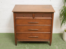 Load image into Gallery viewer, Rattan front Walnut Highboy Dresser 5 drawer
