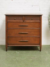 Load image into Gallery viewer, Rattan front Walnut Highboy Dresser 5 drawer
