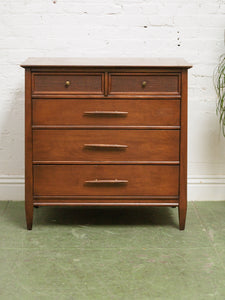 Rattan front Walnut Highboy Dresser 5 drawer