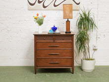Load image into Gallery viewer, Rattan front Walnut Highboy Dresser 5 drawer
