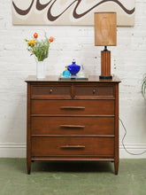 Load image into Gallery viewer, Rattan front Walnut Highboy Dresser 5 drawer
