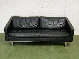 Leather Vintage Sofa with Chrome Legs