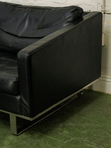Leather Vintage Sofa with Chrome Legs