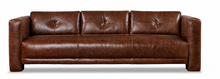 Load image into Gallery viewer, Image 5 of 6: Simulated front view of the Sullivan sofa in Crystal Ranch brown leather, with button tufted back, tailored arms and no accent pillows.
