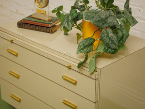 Post Modern Cream And Gold Lowboy Chest