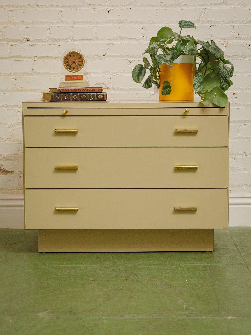 Post Modern Cream And Gold Lowboy Chest