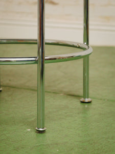 Pair of green checker counter stools in chrome