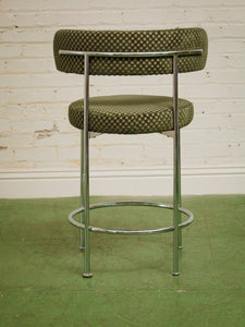 Pair of green checker counter stools in chrome