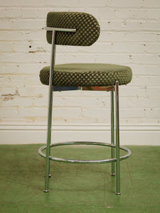 Pair of green checker counter stools in chrome