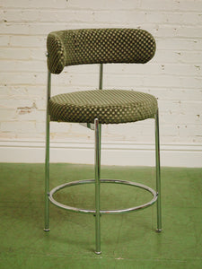 Pair of green checker counter stools in chrome