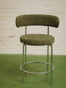 Pair of green checker counter stools in chrome