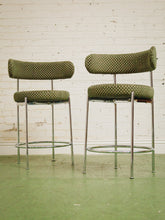 Load image into Gallery viewer, Pair of green checker counter stools in chrome
