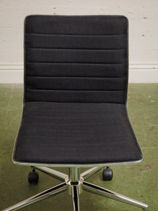 Armless Ribbed Swivel Office Chair in Black Upholstery