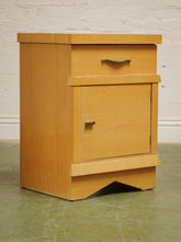 Load image into Gallery viewer, Pair of vintage mid-century nightstands with open cabinet doors
