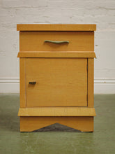 Load image into Gallery viewer, Pair of vintage mid-century nightstands with open cabinet doors
