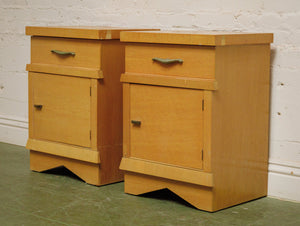 Pair of vintage mid-century nightstands with open cabinet doors