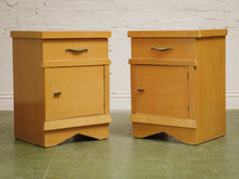Load image into Gallery viewer, Pair of vintage mid-century nightstands with open cabinet doors
