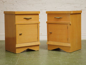 Pair of vintage mid-century nightstands with open cabinet doors