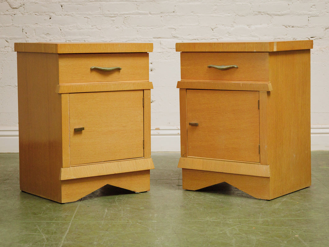 Pair of vintage mid-century nightstands with open cabinet doors