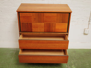 Walnut, two-tone high boy mid-century vintage dresser
