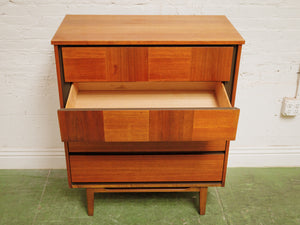Walnut, two-tone high boy mid-century vintage dresser