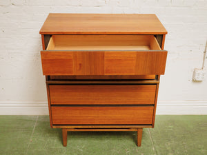 Walnut, two-tone high boy mid-century vintage dresser