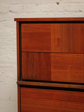 Load image into Gallery viewer, Walnut, two-tone high boy mid-century vintage dresser

