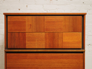 Walnut, two-tone high boy mid-century vintage dresser